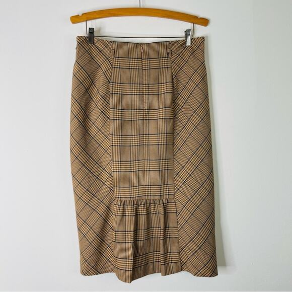 7th Avenue brown black tan plaid pleated ruffle preppy academia midi skirt 8 - Picture 5 of 7
